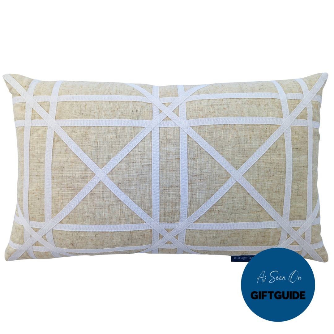 TORBAY Linen and White Crosses Cushion Cover | Mirage Haven
