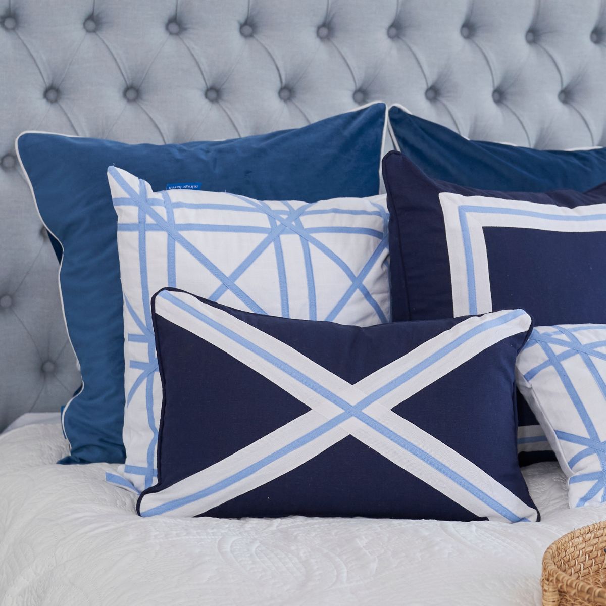 AVALON Dark Blue Cross Cushion Cover | Mirage Haven