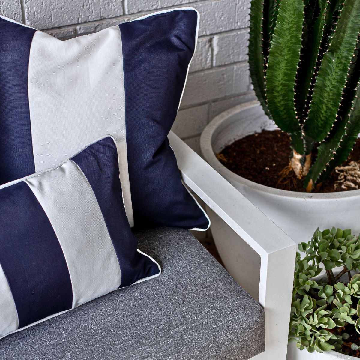 KIRRA Dark Blue Striped Outdoor Cushion Cover Mirage Haven