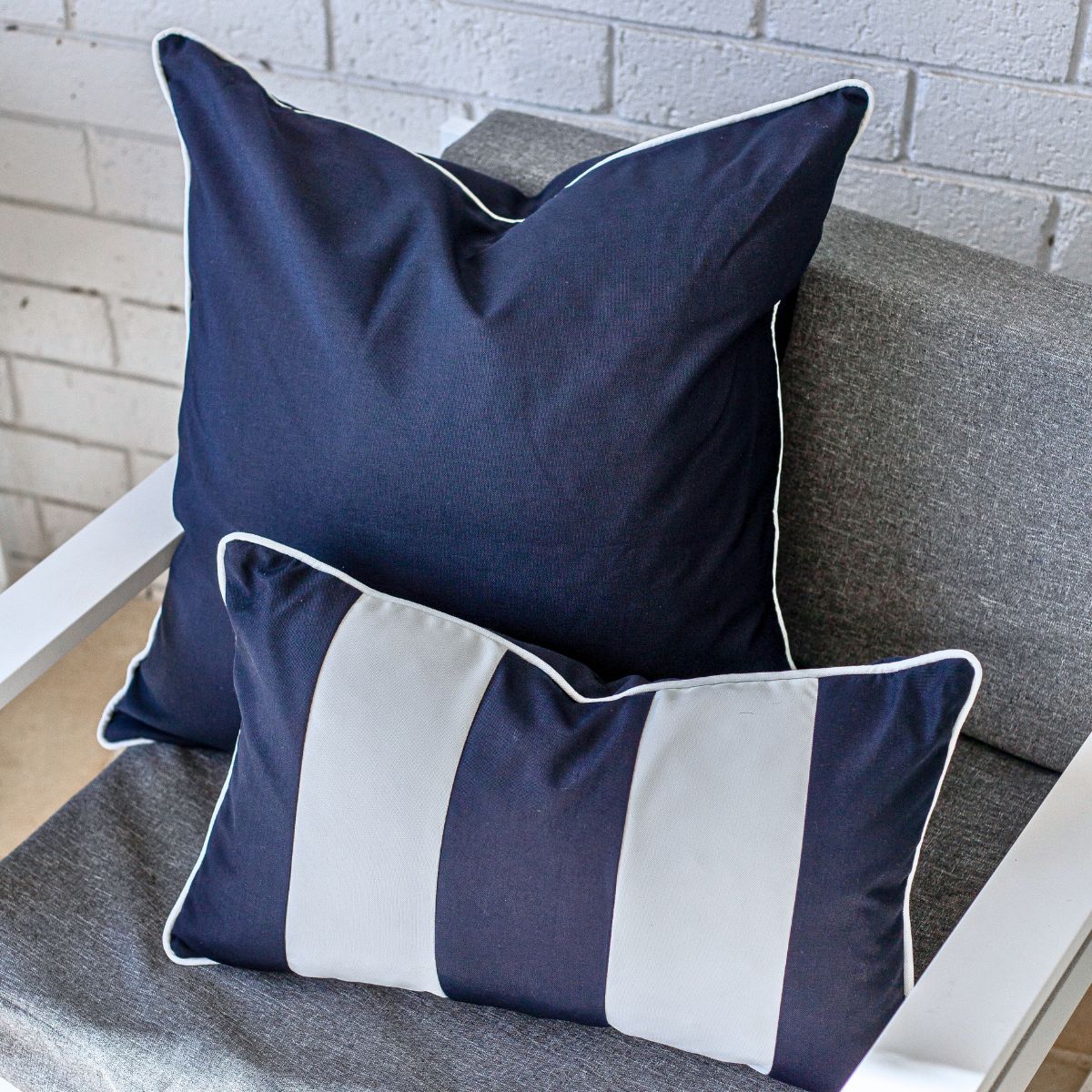 KIRRA Dark Blue Striped Outdoor Cushion Cover | Mirage Haven