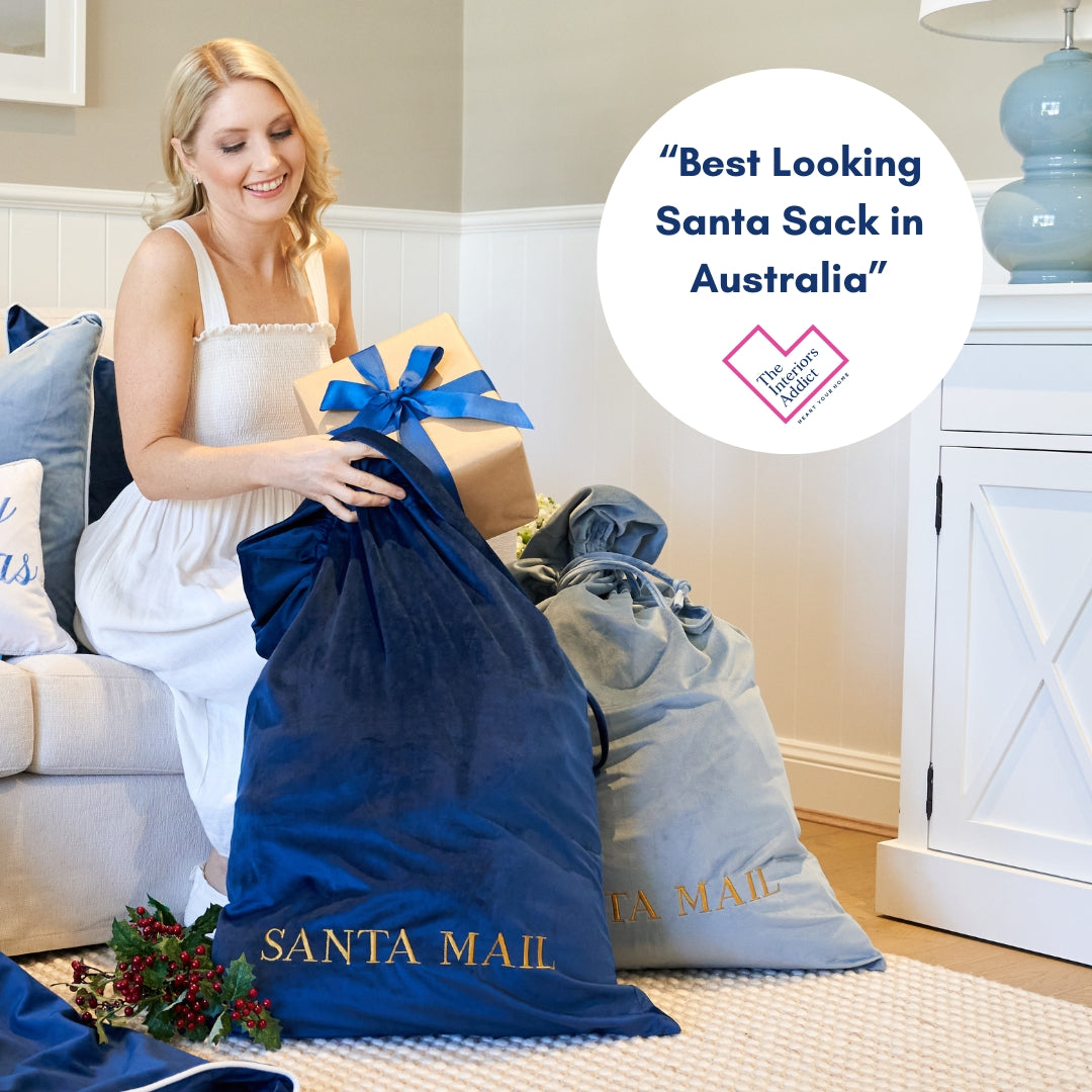 Luxury Personalised Velvet Santa Sack Dark Blue | Mirage Haven