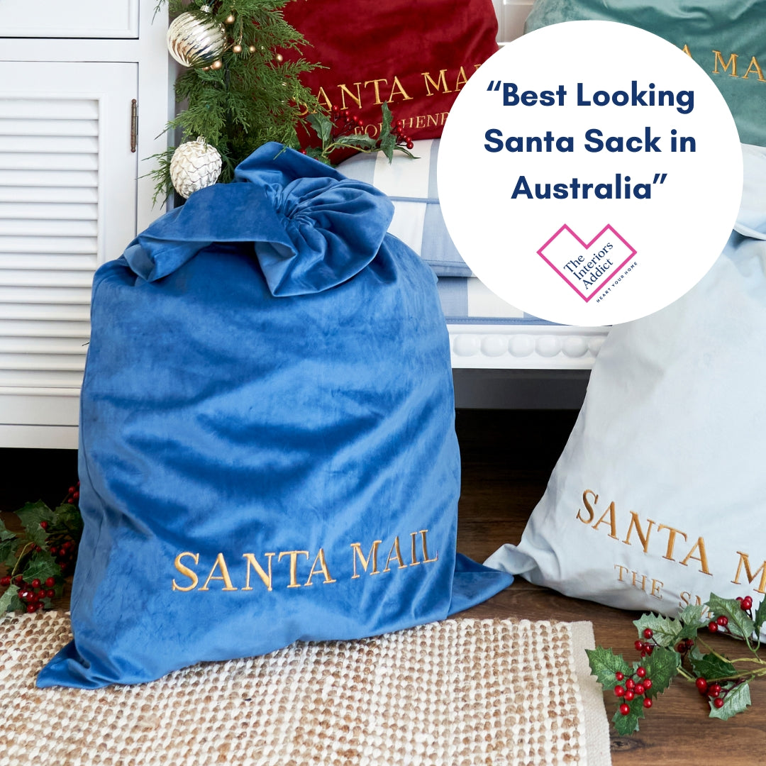 Luxury Personalised Velvet Santa Sack French Blue | Mirage Haven