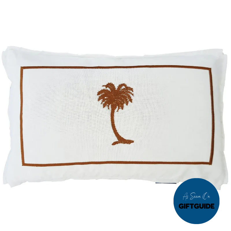 PALM COVE Palm Tree Brown and White Cushion Cover | Mirage Haven