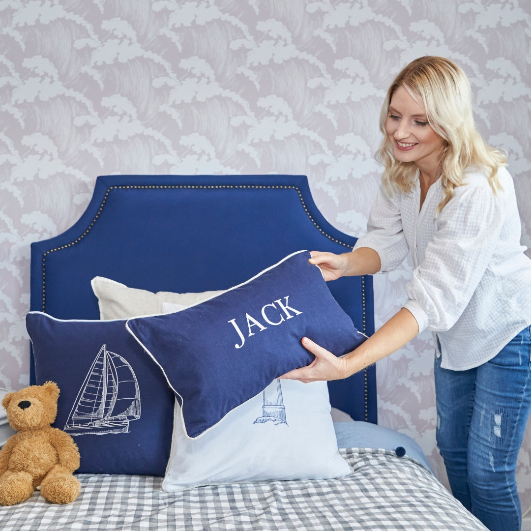 Dark Blue Personalised Name Kids Cushion Cover | Mirage Haven 