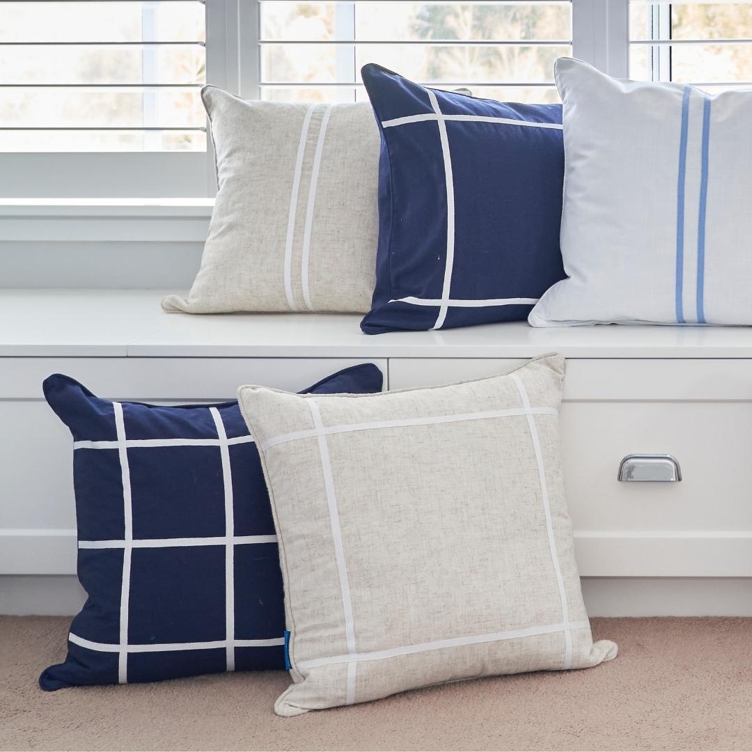 VISTA Dark Blue and White Criss Cross Cushion Cover | Mirage Haven