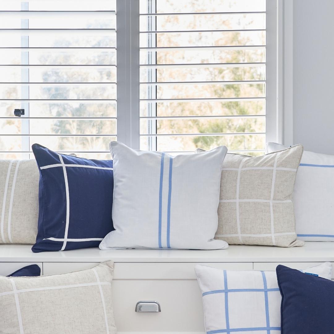 VISTA Dark Blue and White Criss Cross Cushion Cover | Mirage Haven