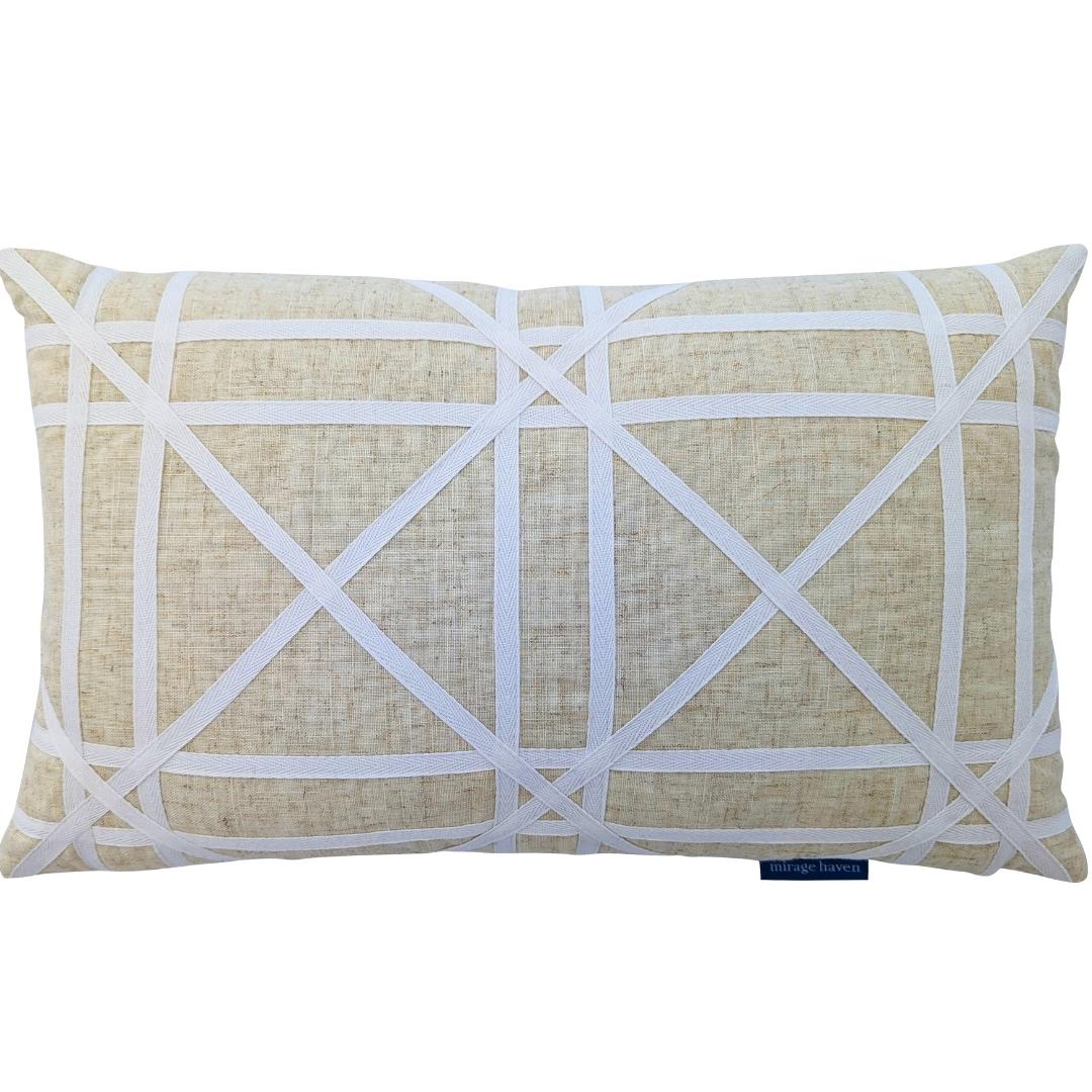 TORBAY Linen and White Crosses Cushion Cover | Mirage Haven