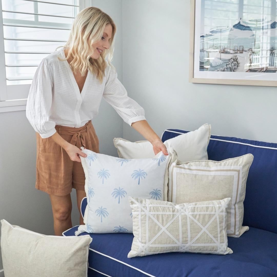 TORBAY Linen and White Crosses Cushion Cover | Mirage Haven