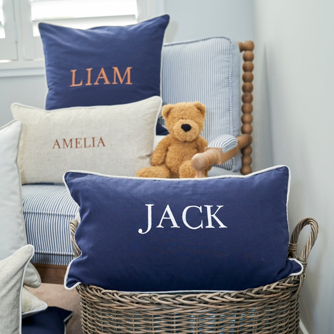Dark Blue Personalised Name Kids Cushion Cover | Mirage Haven