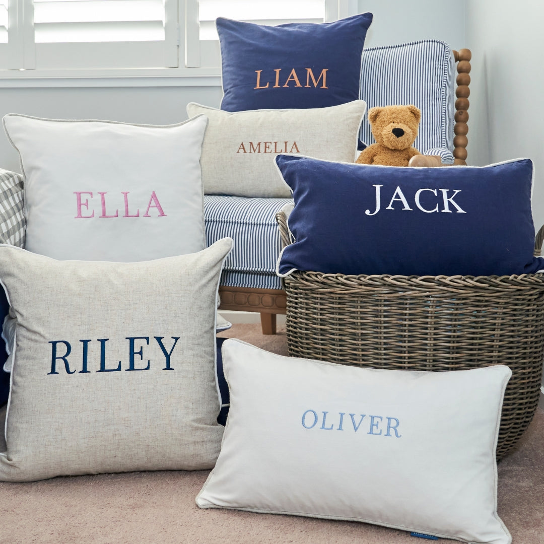 White Personalised Name Kids Cushion Cover | Mirage Haven 