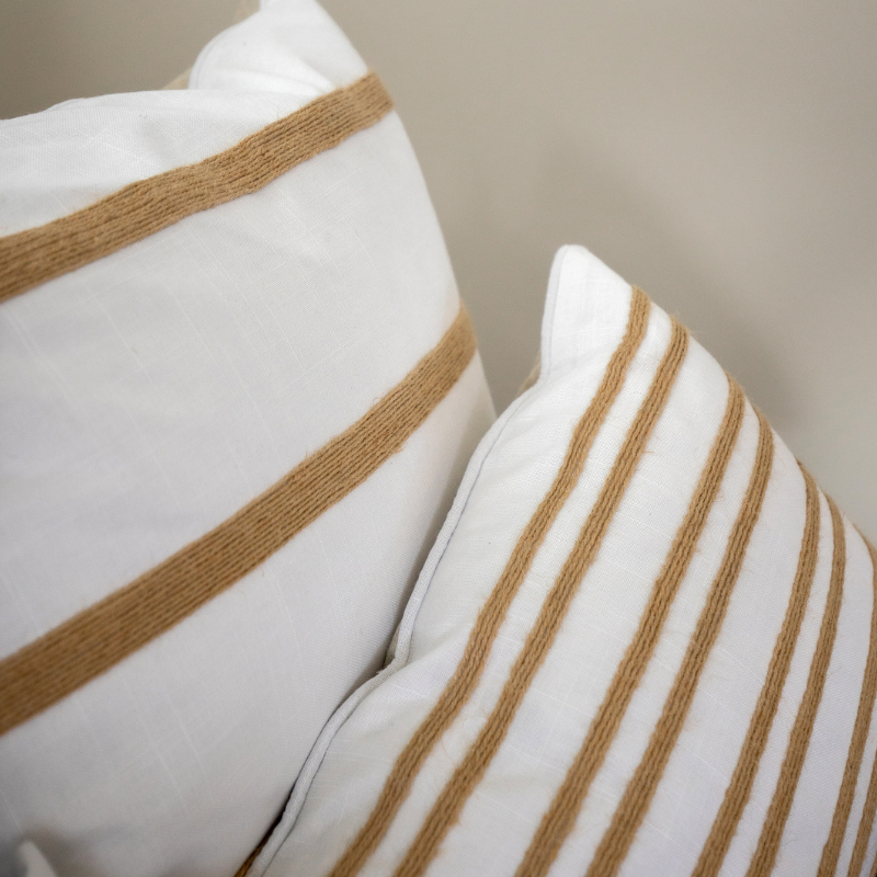 INDEE White and Hemp Triple Stripe Cushion Cover | Mirage Haven  