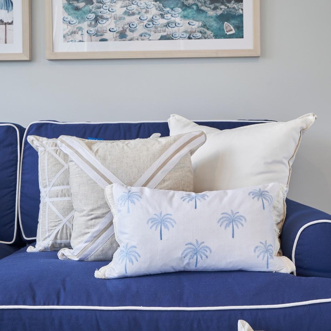 Light Blue and White Palm Tree Cushion Cover | Mirage Haven 