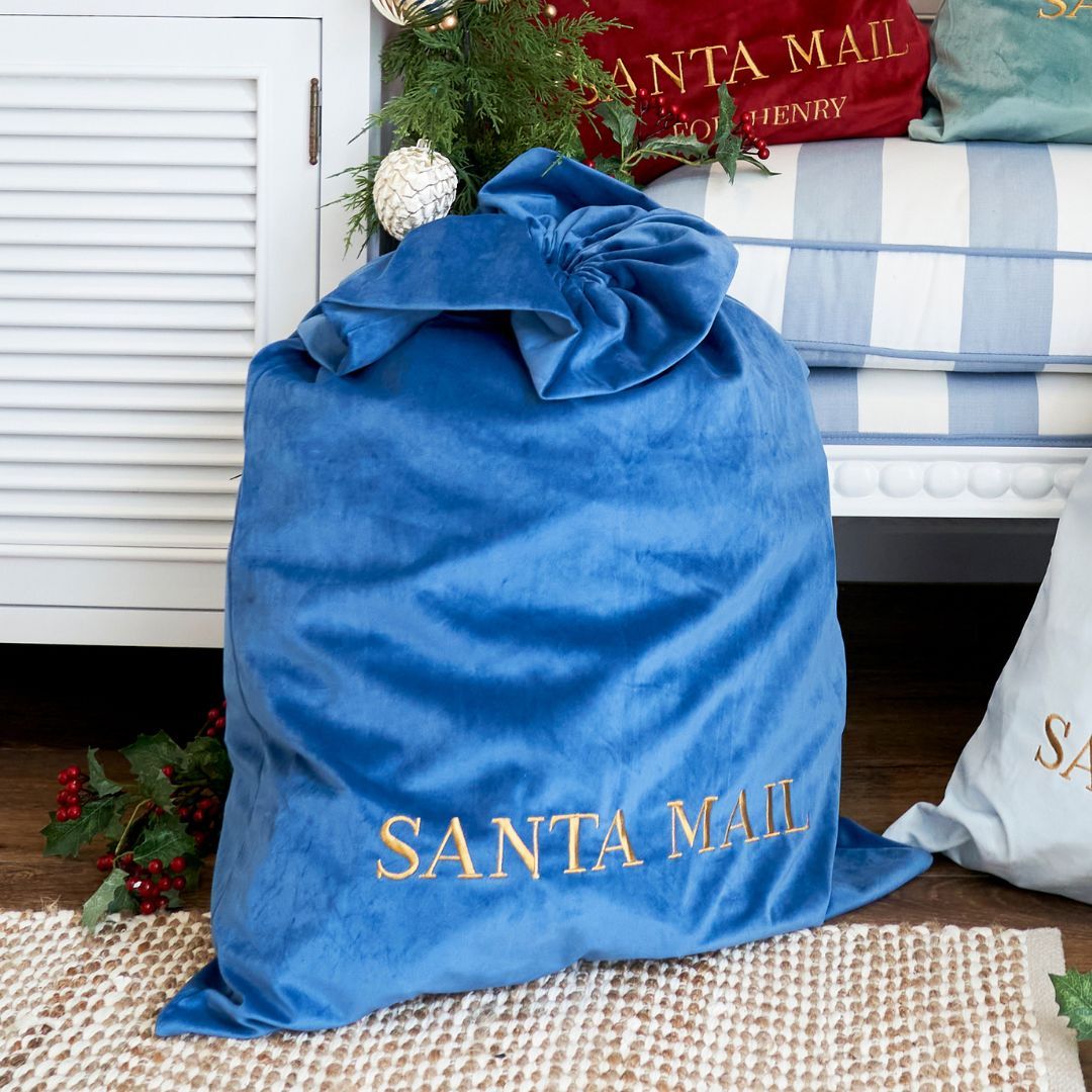 Luxury Personalised Velvet Santa Sack French Blue | Mirage Haven 