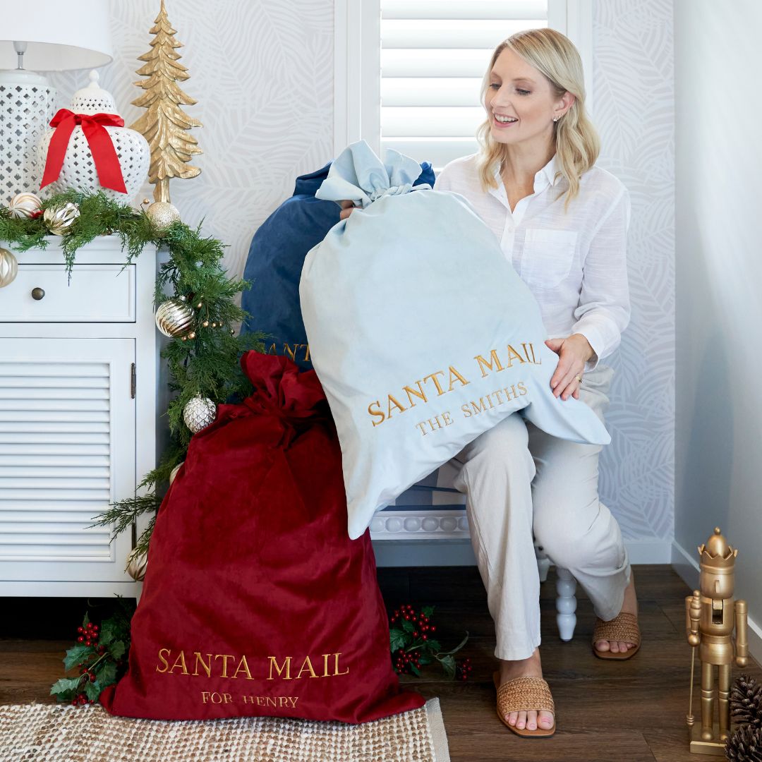 Luxury Personalised Velvet Santa Sack Sky Blue | Mirage Haven 