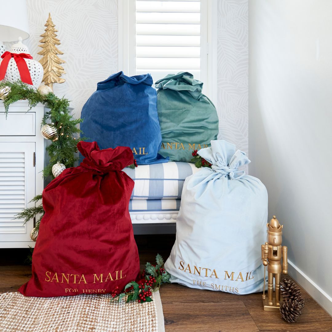 Luxury Personalised Velvet Santa Sack Sky Blue | Mirage Haven 