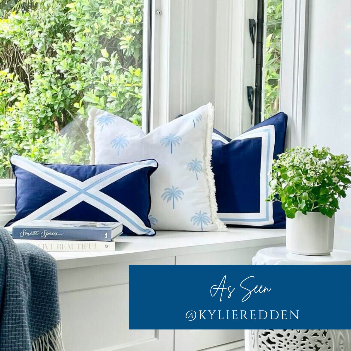 Light Blue and White Palm Tree Cushion Cover | Mirage Haven