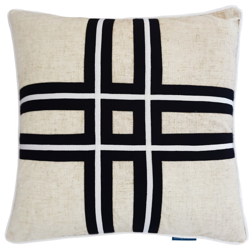 MILROY Black Stripes and Silver Jute Cushion Cover | Mirage Haven
