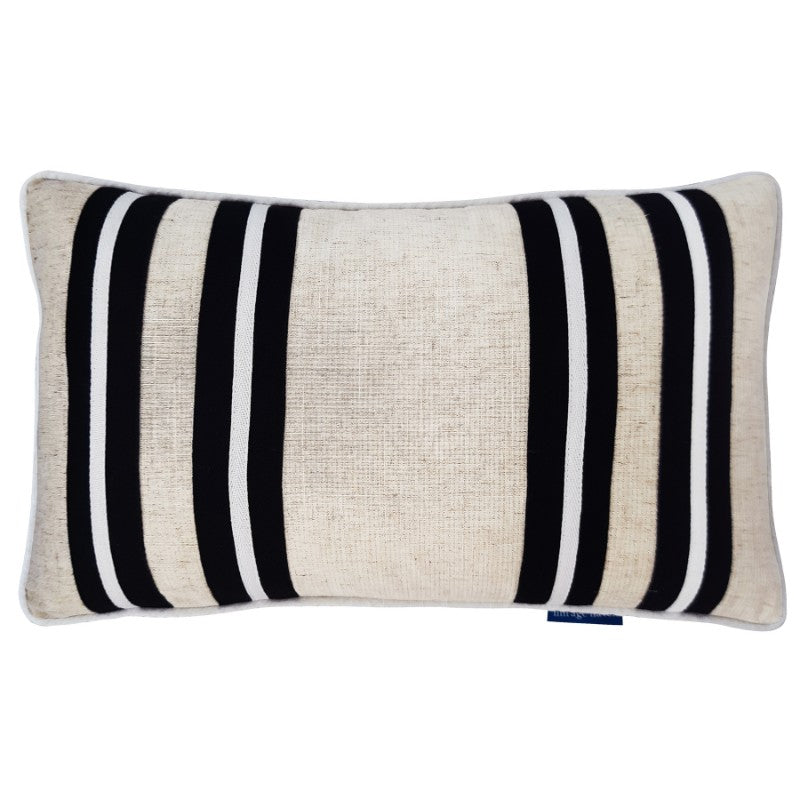 MILROY Black Stripes and Silver Jute Cushion Cover | Mirage Haven