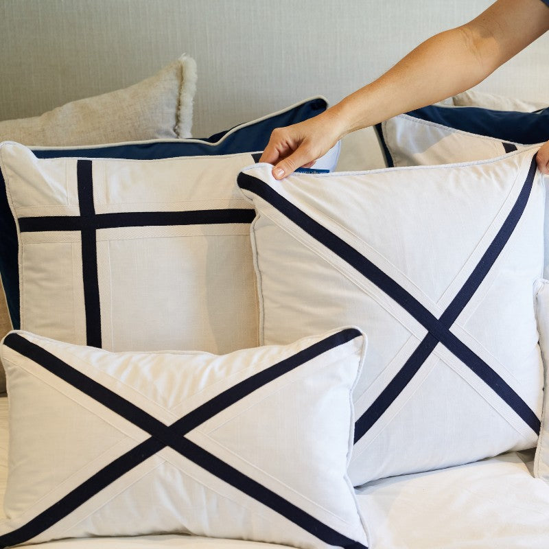 NORTH CAPE Dark Blue and White Cross Cushion Cover | Mirage Haven