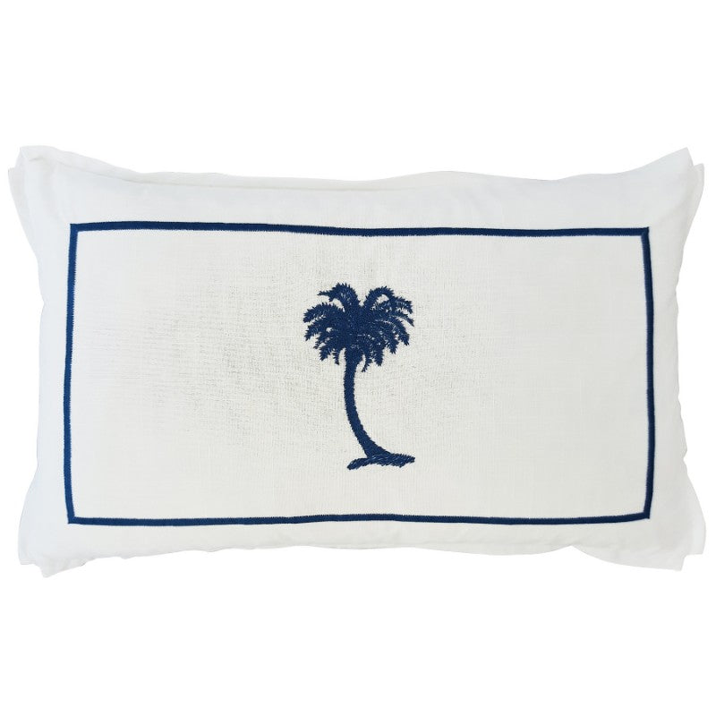 PALM COVE Palm Tree Ocean Blue and White Cushion | Mirage Haven 