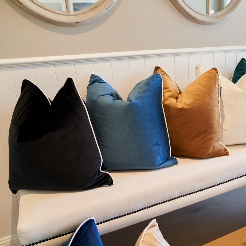SARINA Premium Velvet White Piping Cushion Cover | Mirage Haven