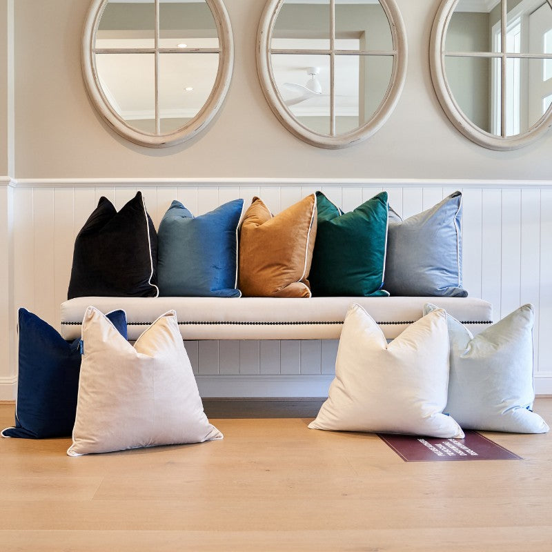 SARINA Velvet Premium White Piping Cushion Cover | Mirage Haven 