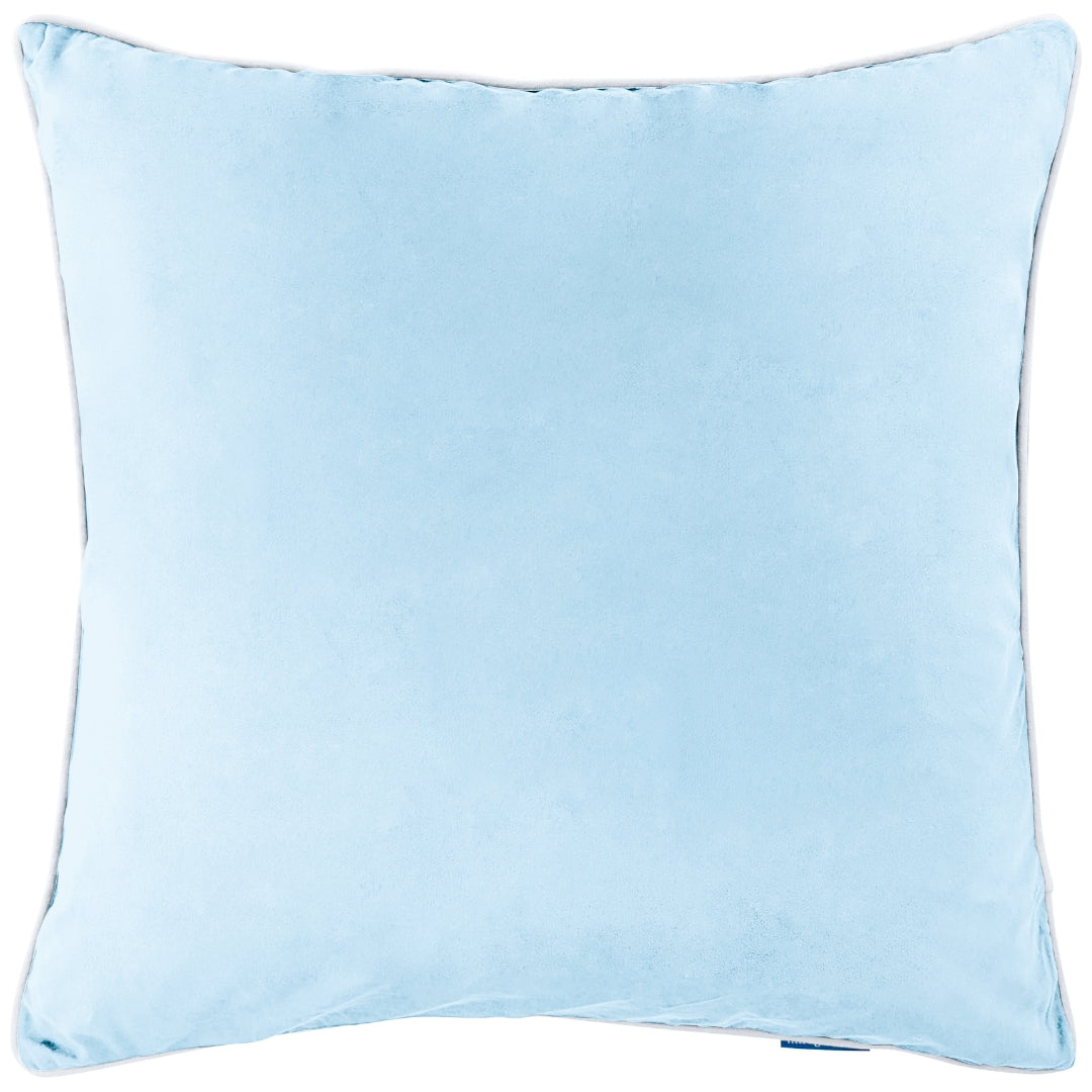 SARINA Sky Blue Premium Velvet White Piping Cushion Cover | Mirage Haven