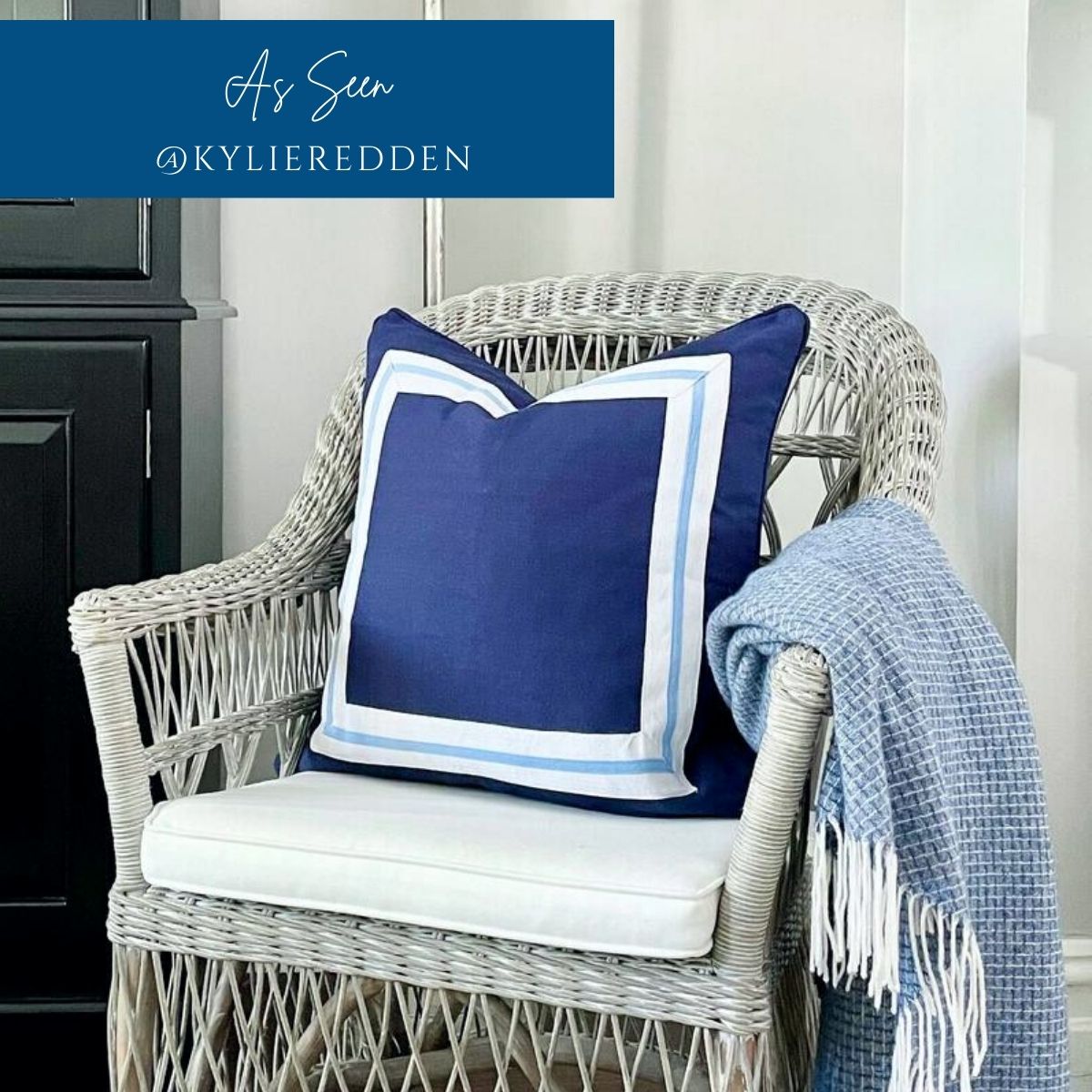 AVALON Dark Blue Border Cushion Cover | Mirage Haven