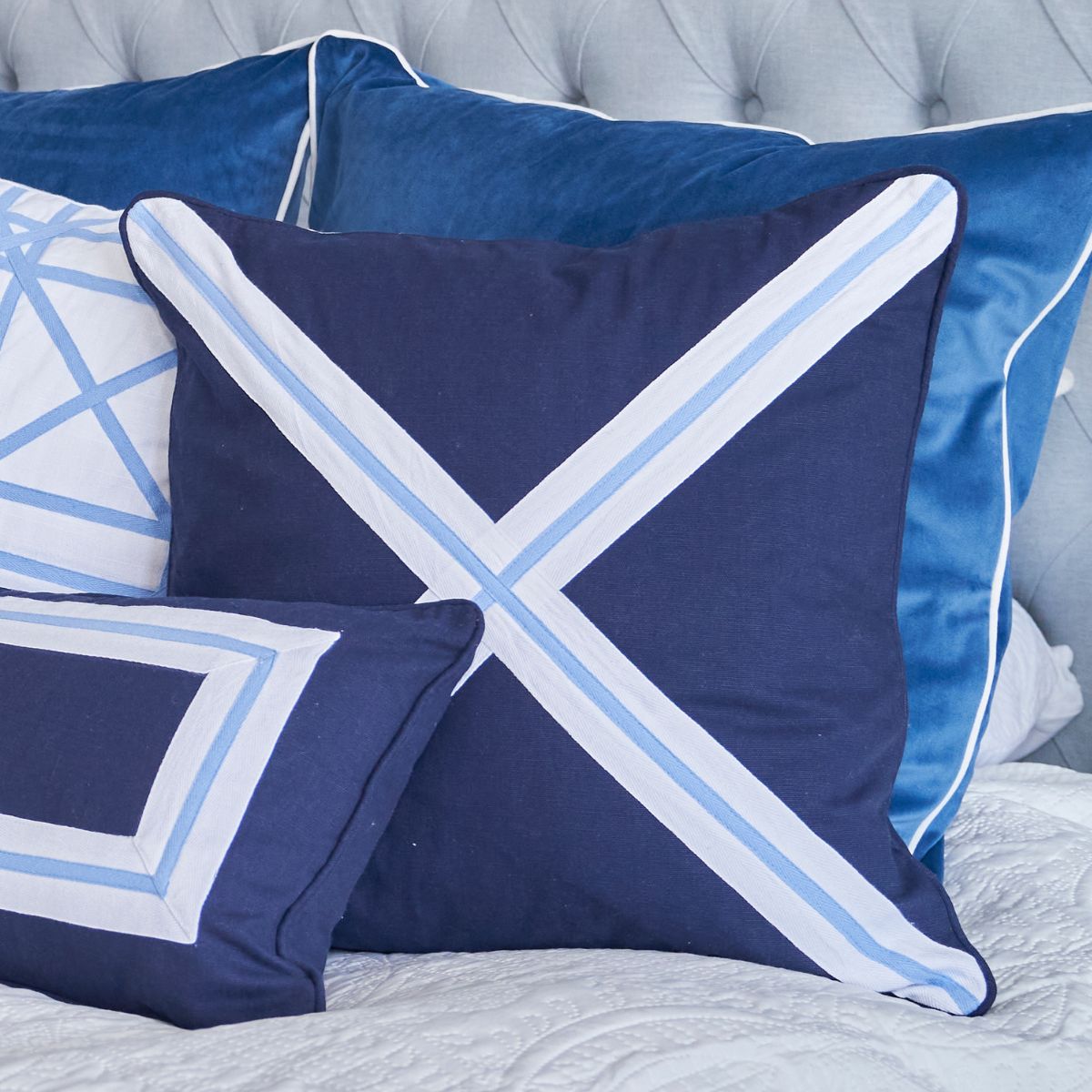 AVALON Dark Blue Cross Cushion Cover | Mirage Haven