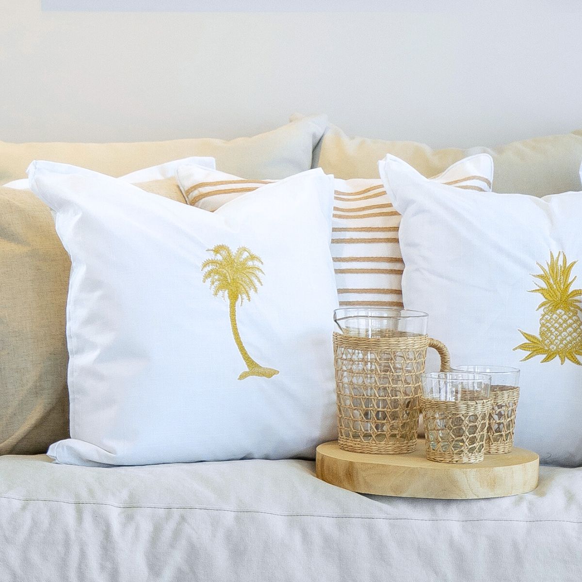 HABANA White and Gold Palm Tree Cushion Cover | Mirage Haven