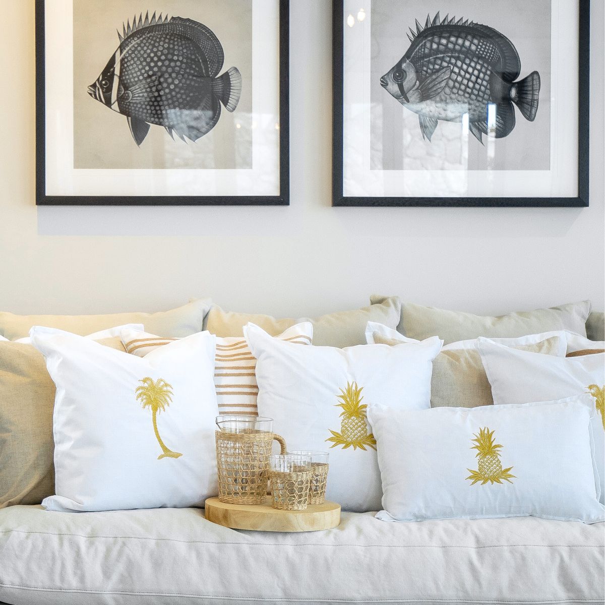 HABANA White and Gold Palm Tree Cushion Cover | Mirage Haven