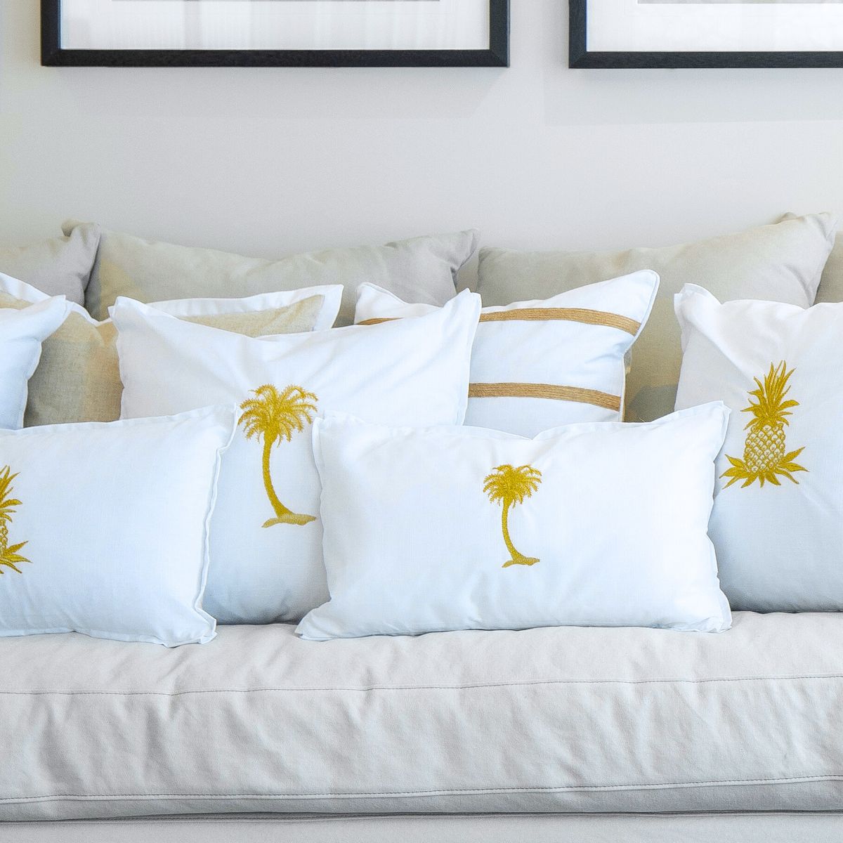 HABANA White and Gold Palm Tree Cushion Cover | Mirage Haven