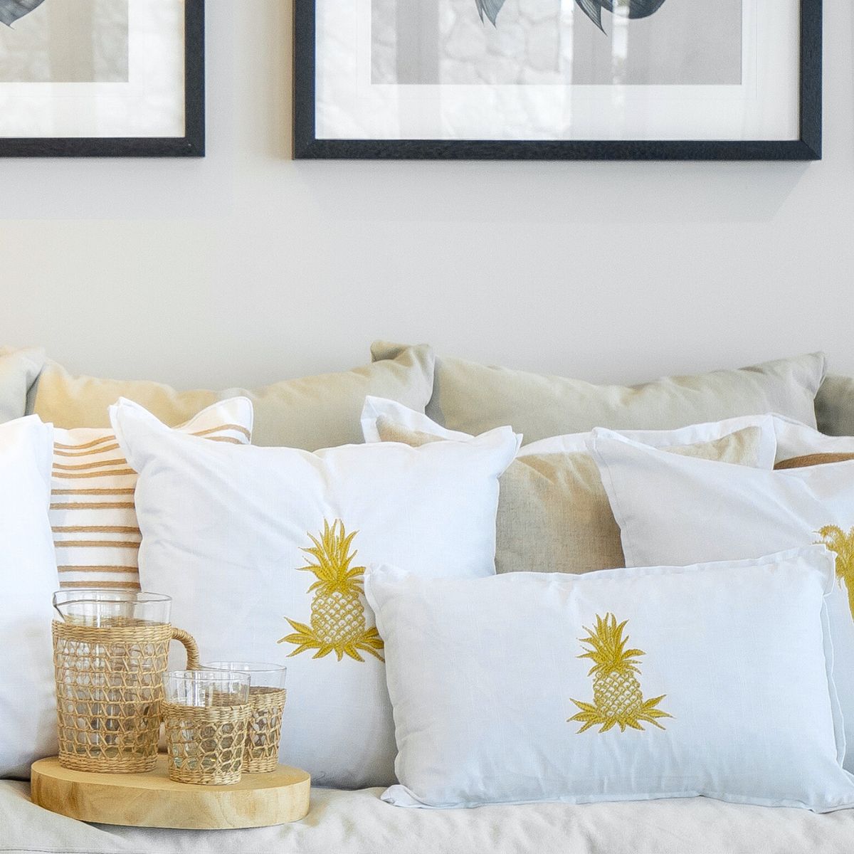 HABANA White and Gold Pineapple Cushion Cover | Mirage Haven