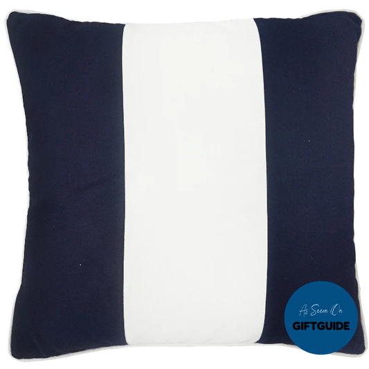 KIRRA Dark Blue and White Panel Outdoor Cushion Cover | Mirage Haven  
