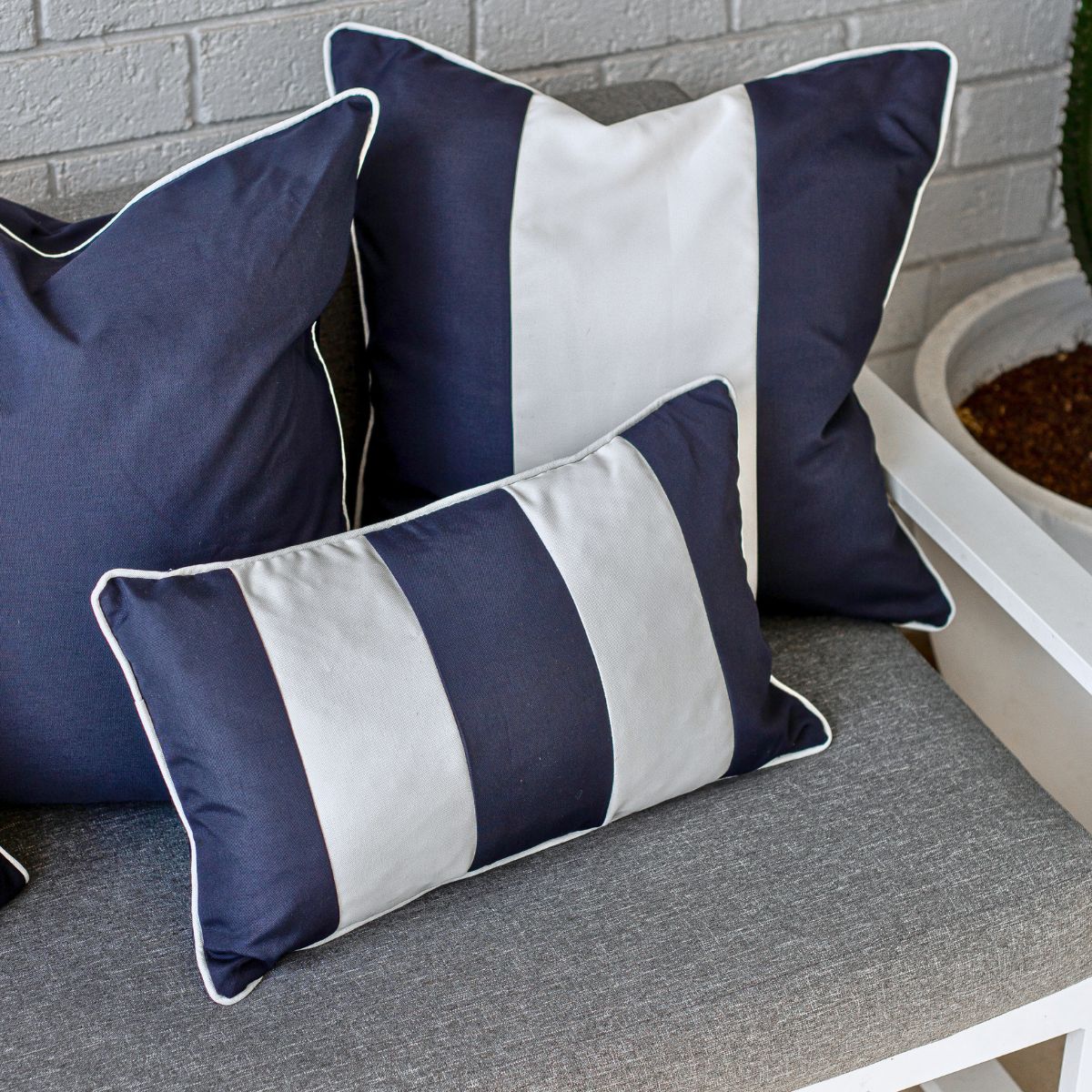 KIRRA Dark Blue Striped Outdoor Cushion Cover | Mirage Haven  