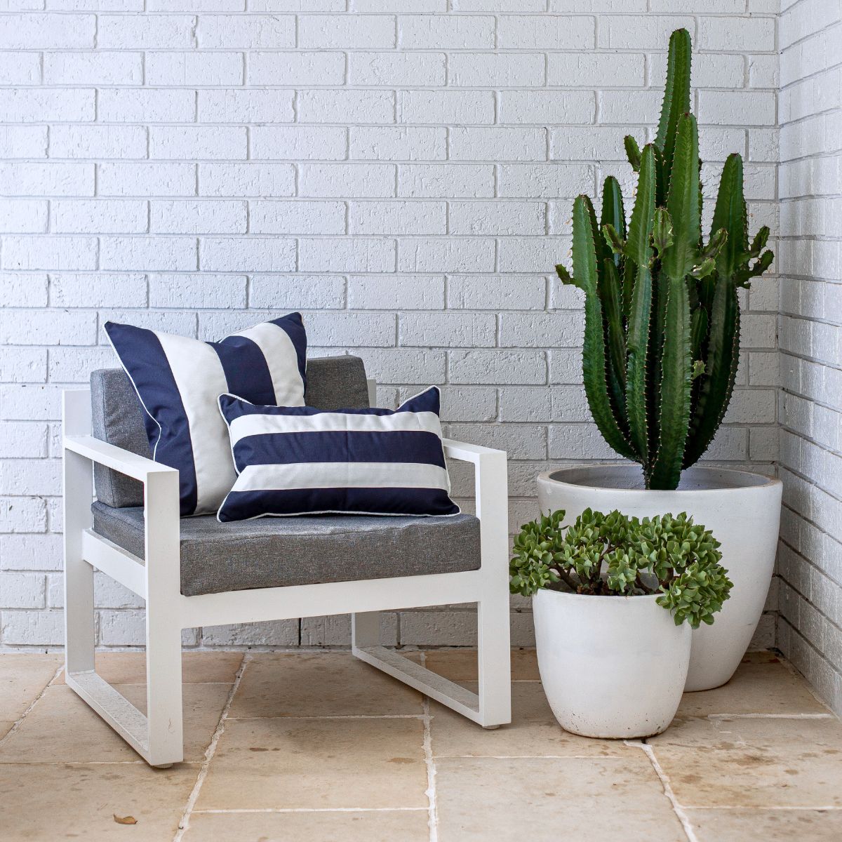 KIRRA Dark Blue and White Stripe Outdoor Cushion Cover 50 cm by 50 cm