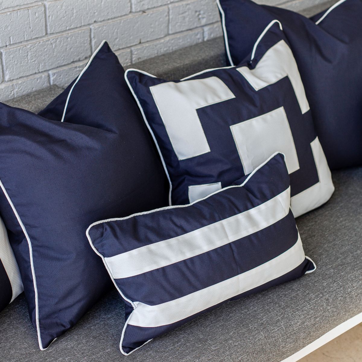 KIRRA Dark Blue and White Panel Plain Outdoor Cushion Cover | Mirage Haven