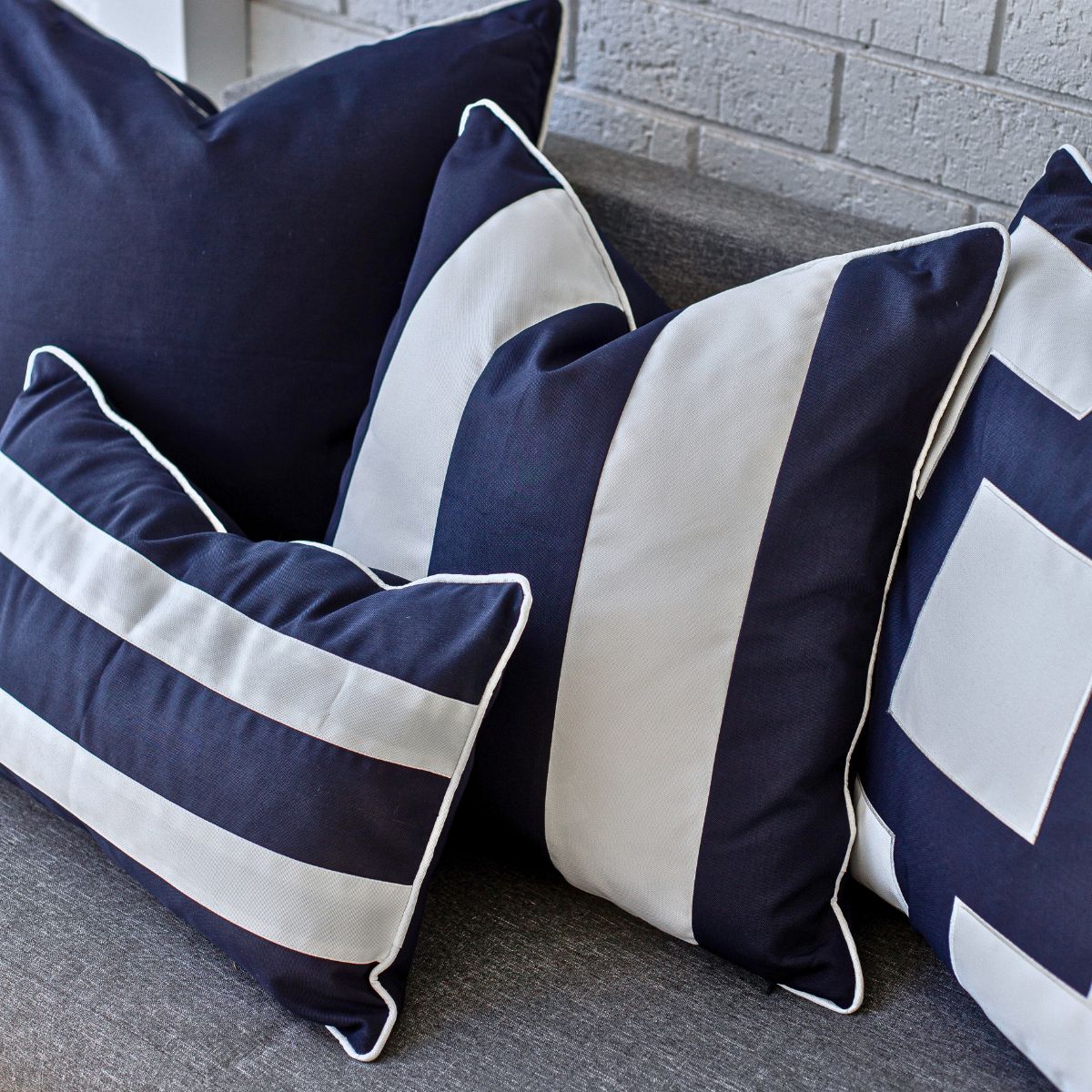 KIRRA Dark Blue Striped Outdoor Cushion Cover Mirage Haven