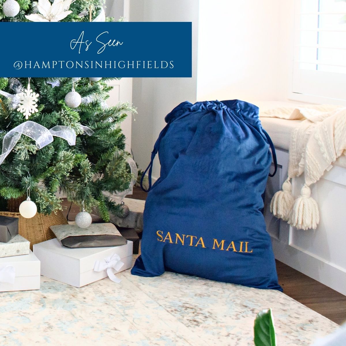 Luxury Personalised Velvet Santa Sack Dark Blue | Mirage Haven