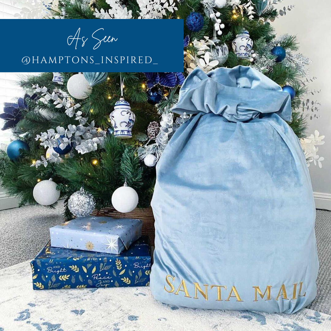 Luxury Personalised Velvet Santa Sack Duck Egg Blue | Mirage Haven