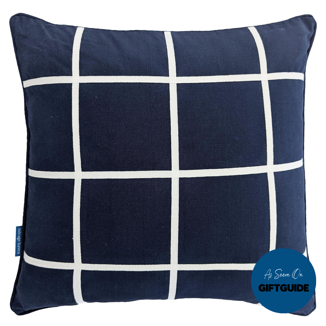 VISTA Dark Blue and White Windowpane Cushion Cover | Mirage Haven 