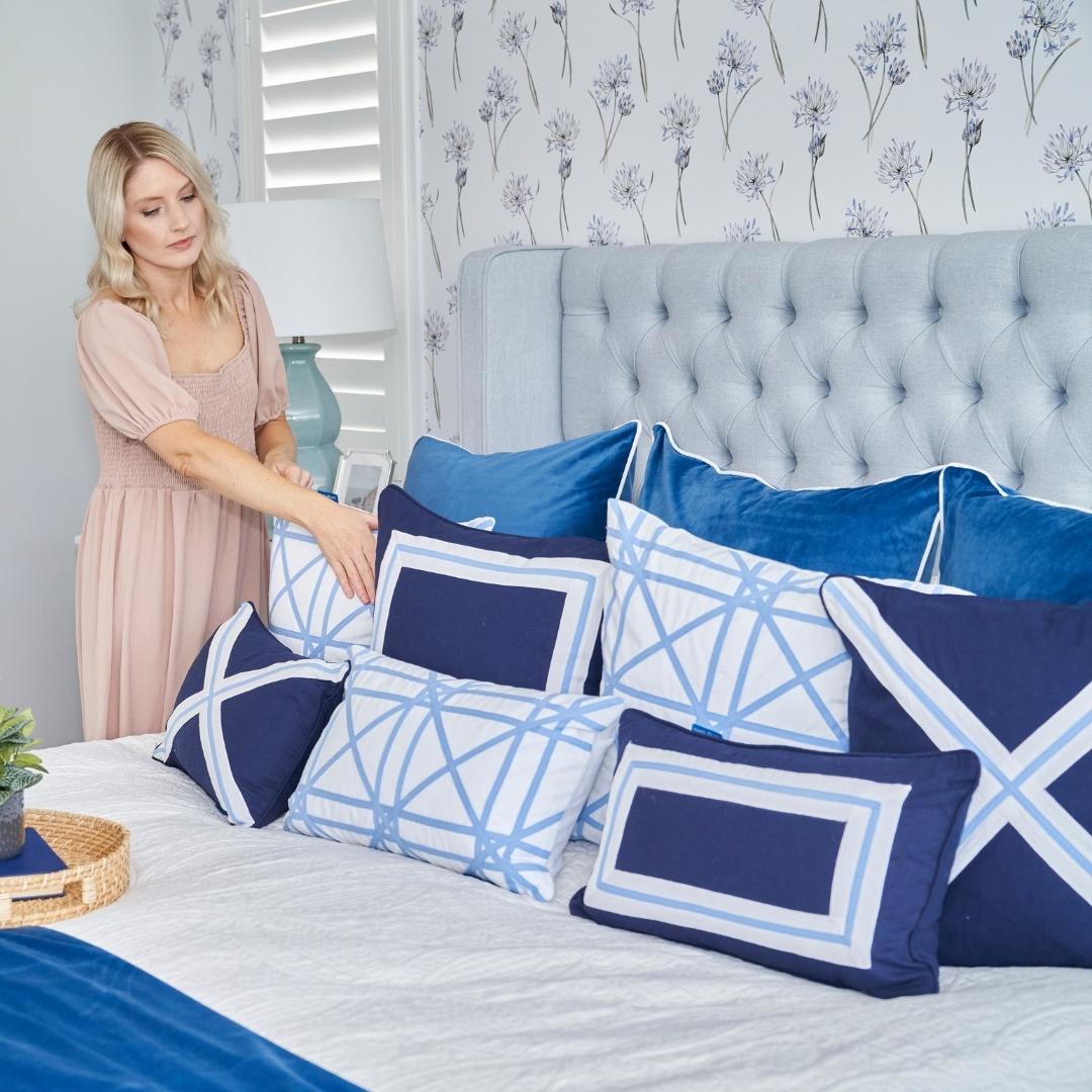 AVALON Dark Blue Border Cushion Cover | Mirage Haven 