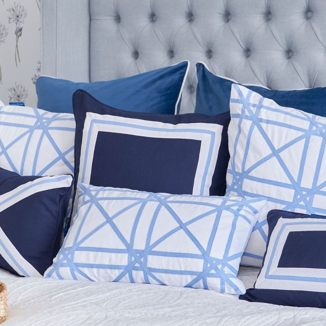 TORBAY Blue and White Crosses Cushion Cover | Mirage Haven 