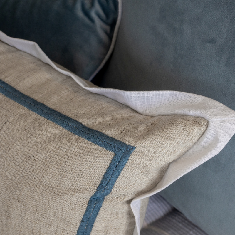 JERUK Duck Egg Blue Flange Linen Cushion Cover | Mirage Haven  