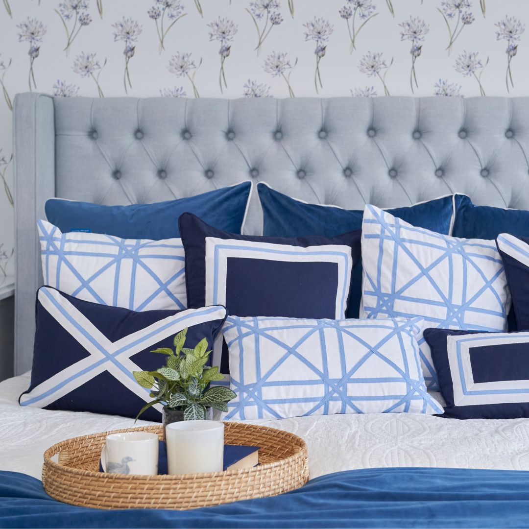 TORBAY Blue and White Crosses Cushion Cover | Mirage Haven 