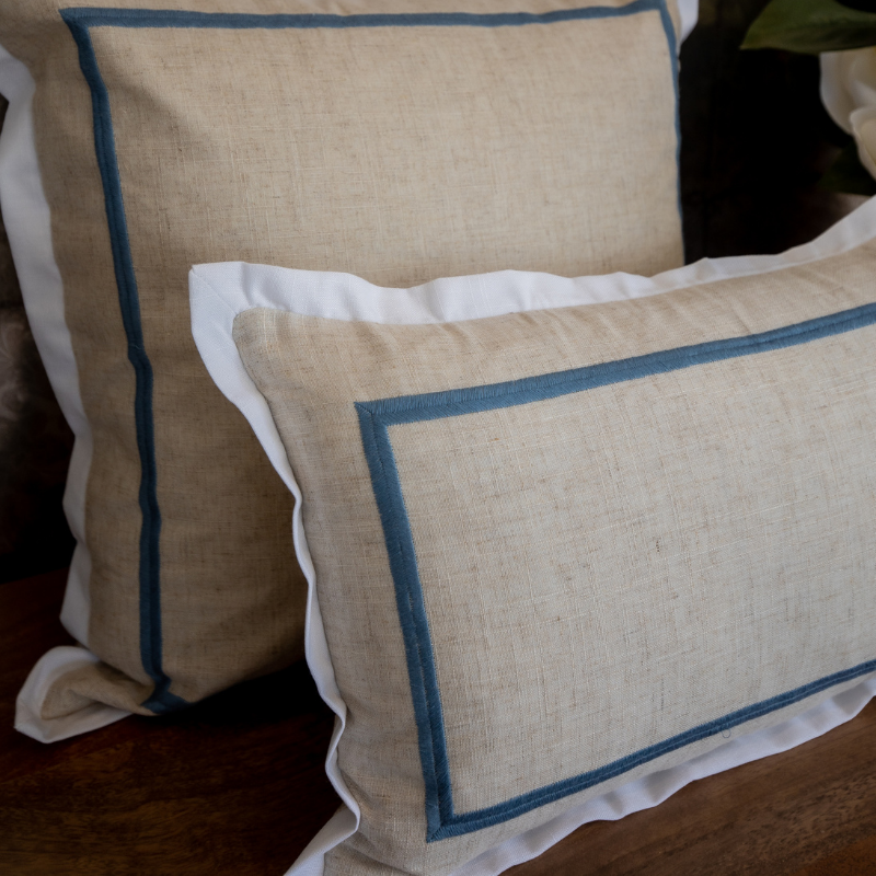 JERUK Duck Egg Blue Flange Linen Cushion Cover | Mirage Haven  