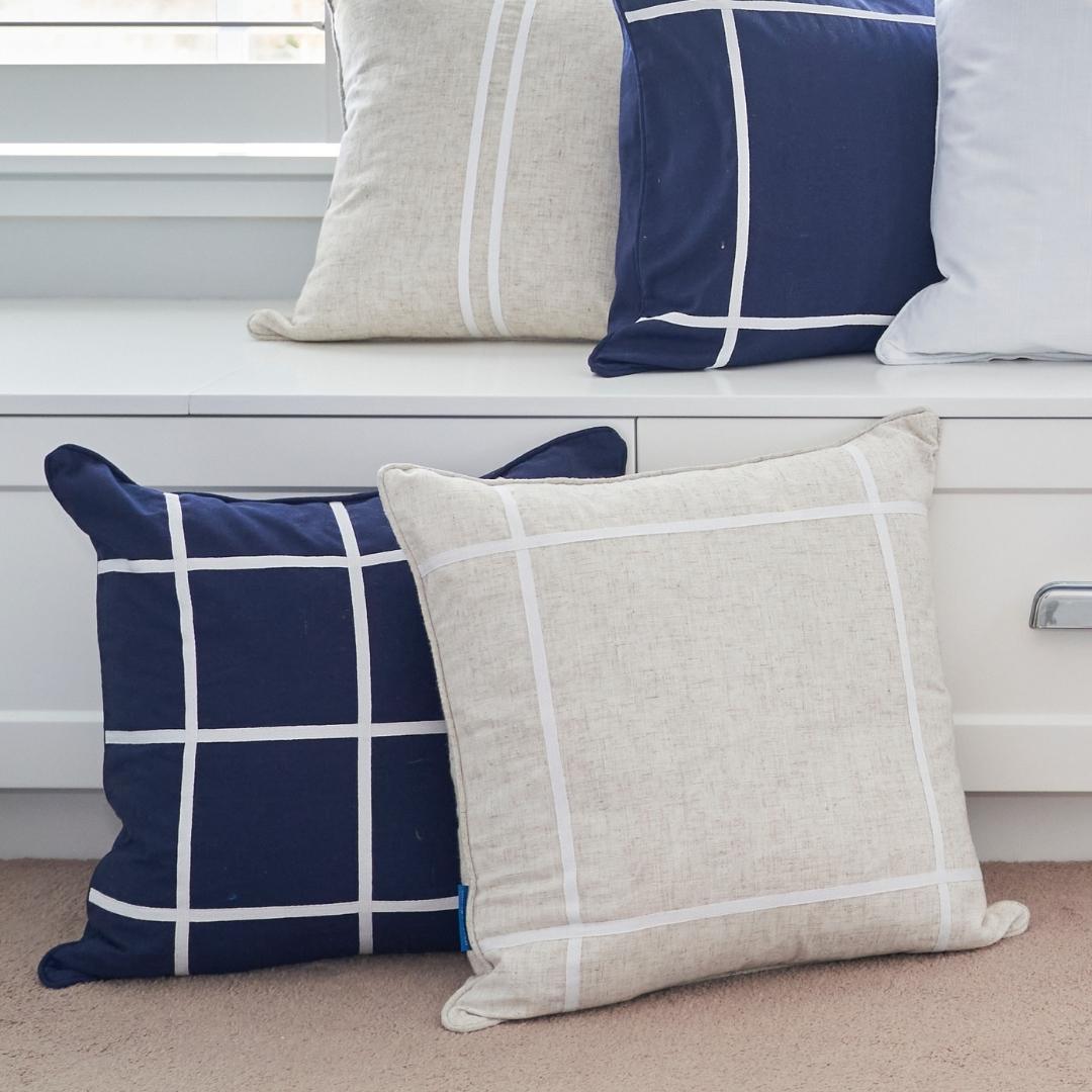VISTA Dark Blue and White Windowpane Cushion Cover | Mirage Haven 