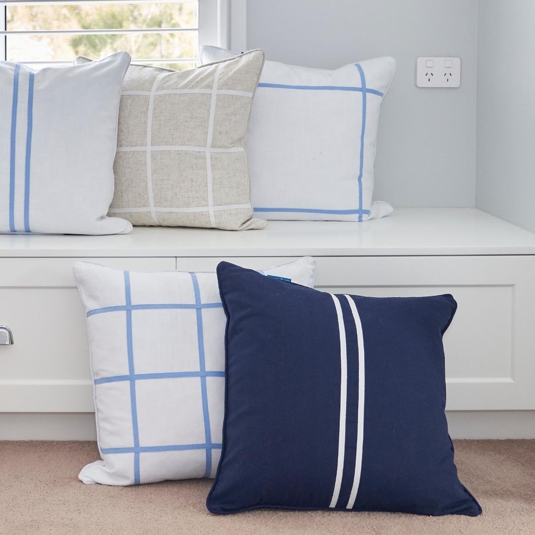 VISTA Blue and White Windowpane Cushion Cover | Mirage Haven 