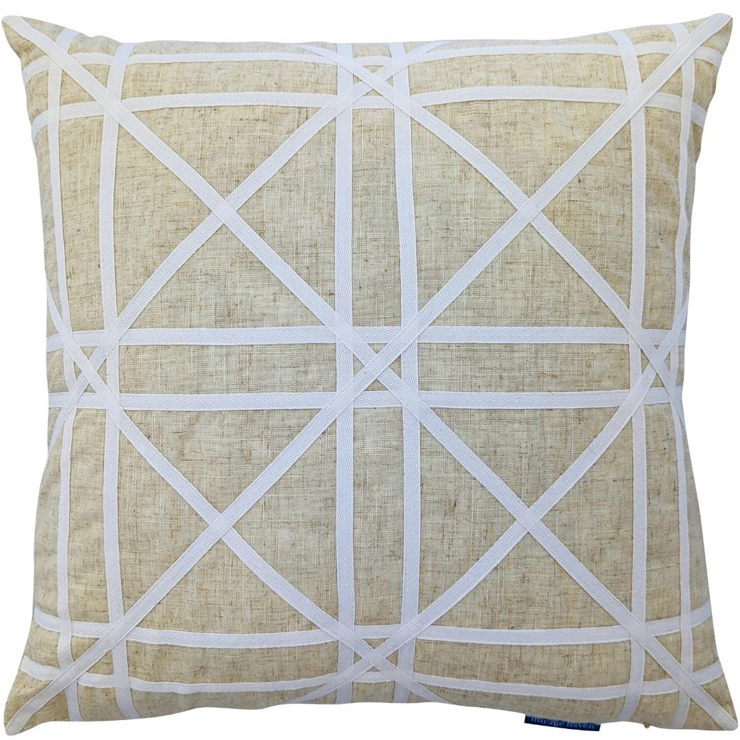 TORBAY Linen and White Crosses Cushion Cover | Mirage Haven 