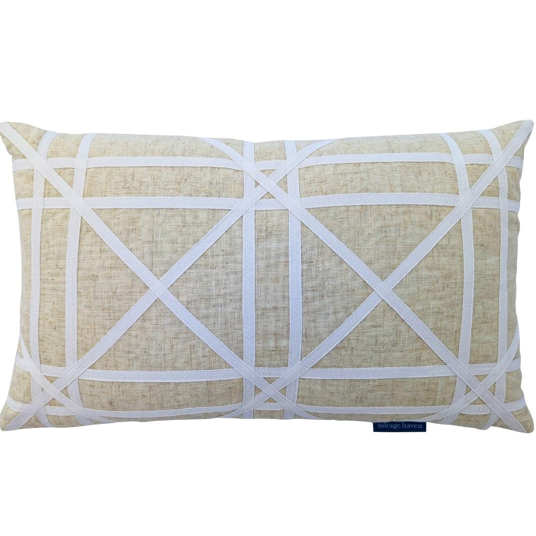 TORBAY Linen and White Crosses Cushion Cover | Mirage Haven 
